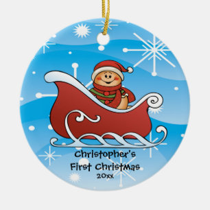 SnöSleighbaby första prydnad för jul Julgransprydnad Keramik