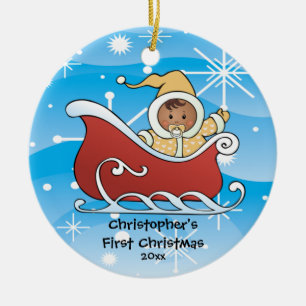 SnöSleighbaby första prydnad för jul Julgransprydnad Keramik