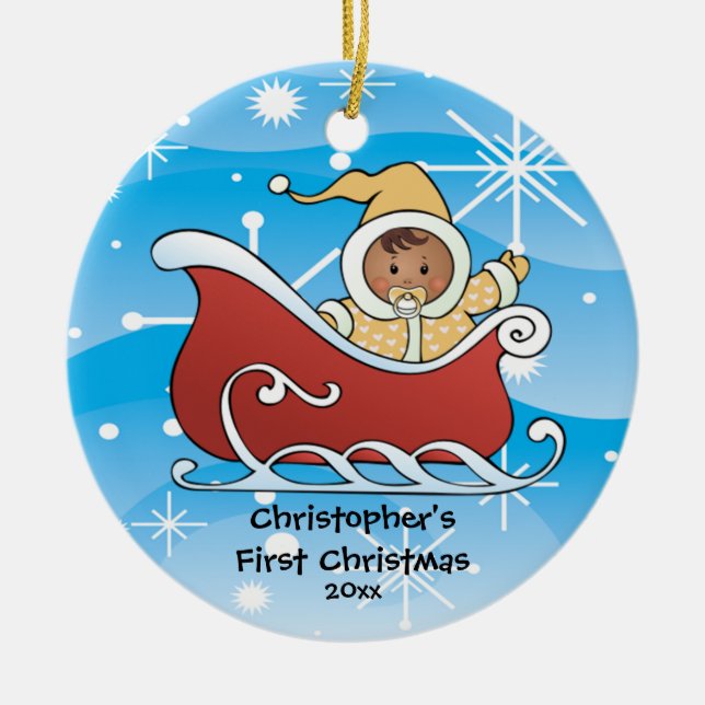 SnöSleighbaby första prydnad för jul Julgransprydnad Keramik (Framsidan)