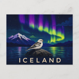 Snösparv under Aurora | Ikoniska Island Vykort