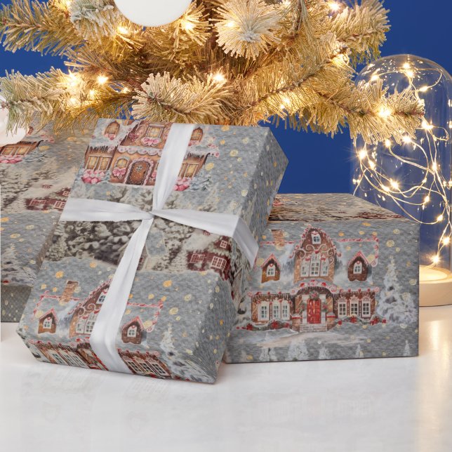 Snöstål Julscene Grå Presentpapper (Helgdagar)