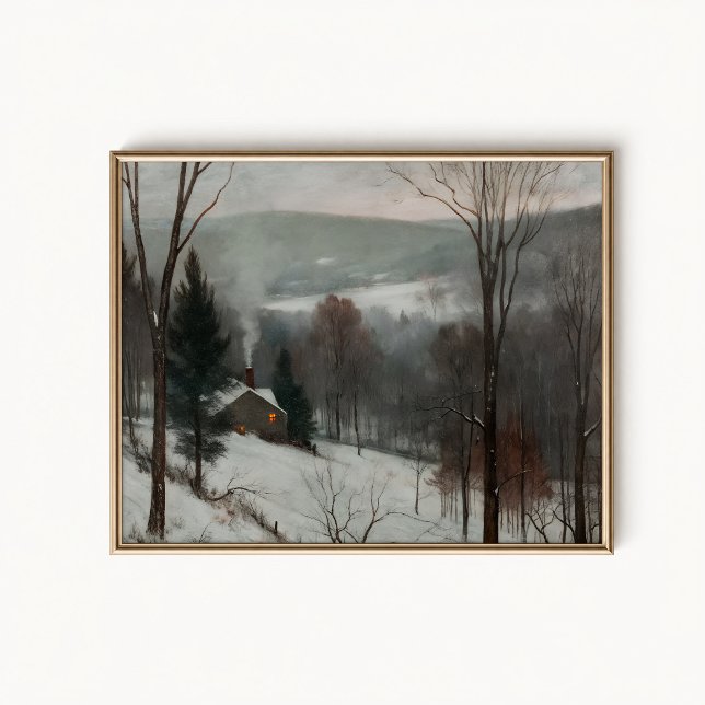 Snöstensgård i dalsänka Affisch (Snowy Stone Farmhouse Wall Art Poster - close-up view (frame/decor not included))
