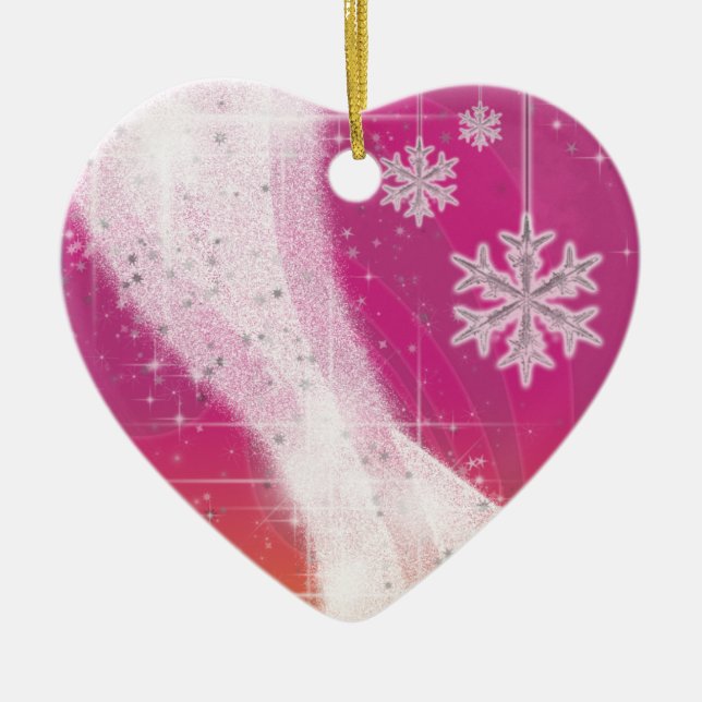 Snöstjärnigt menyfliksområde (rosa och gult) julgransprydnad keramik (Framsidan)