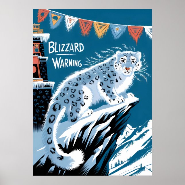 Snöstorm Varning Snö Leopard - vinterberget Poster (Framsidan)
