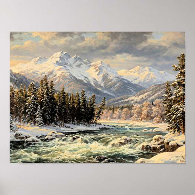 Snötäckt berglandskap poster (Framsidan)