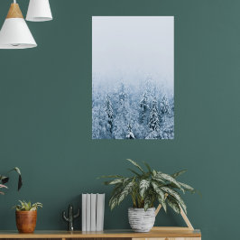 Snötäckt bok- och granurskog i dimma poster