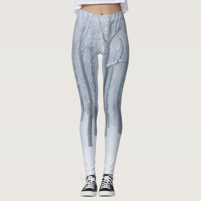 Snötäckt frusen skog på vintern leggings (Framsida)