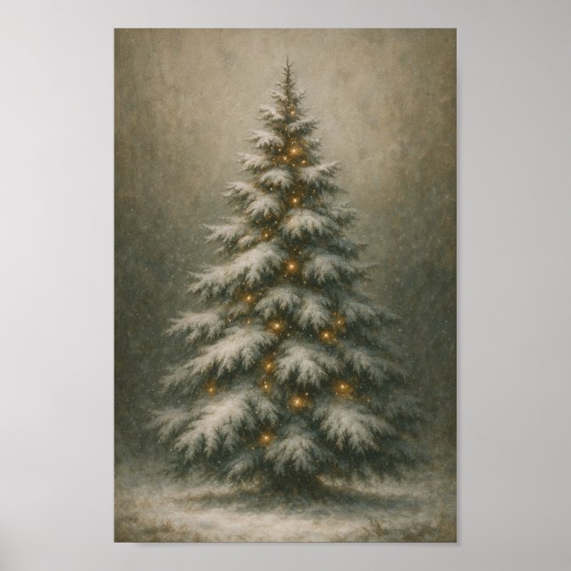 Snötäckt julgran  | Vinter hem dekor poster (Framsidan)