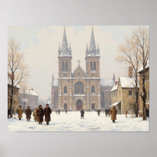 Snötäckt katedraltorgets impressionistiska oljemål poster