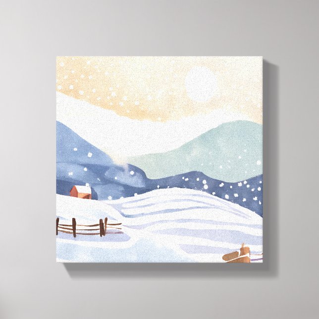 Snötäckt kulle | Vattenfärg vinter Canvastryck (Framsida)