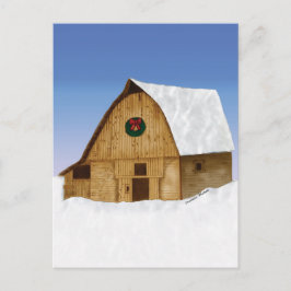 Snötäckt ladugård i New England på vintern Vykort