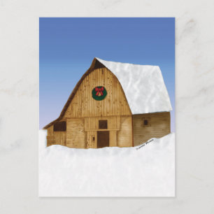 Snötäckt ladugård i New England på vintern Vykort