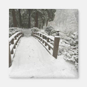 Snötäckt månbro, japansk trädgård magnet