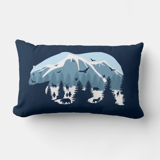 Snötäckt Skogs Björn Natur Djur Lumbarkudde (Framsida)