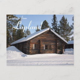 Snötäckt stuga i Lappland textkort Vykort