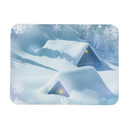 Snötäckt tak i en skog magnet