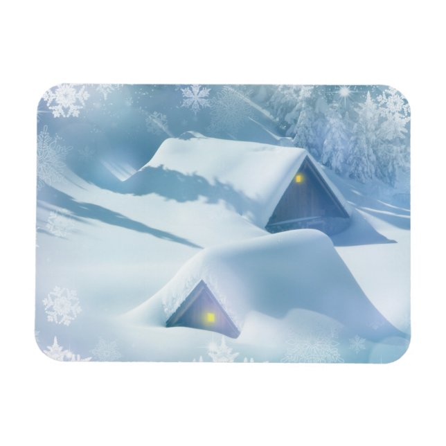 Snötäckt tak i en skog magnet (Horisontell)