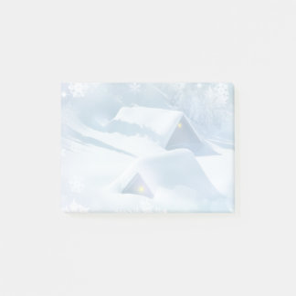 Snötäckt tak i en skog post-it block
