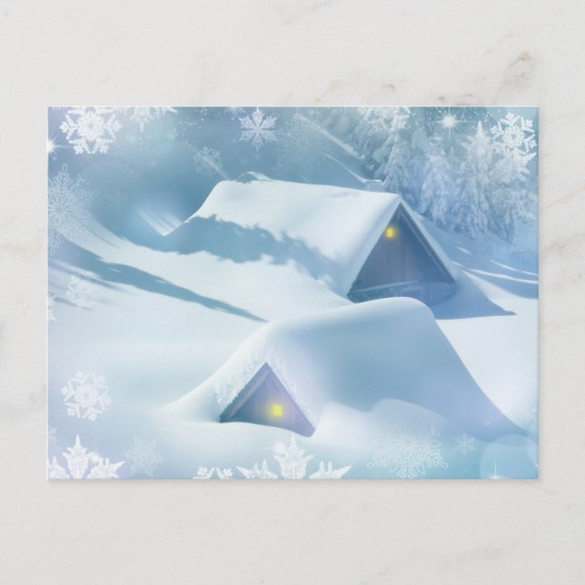 Snötäckt tak i en skog vykort (Framsida)