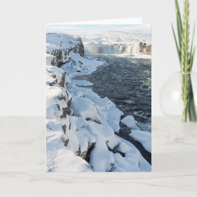 Snötäckt vattenfall Godafoss Kort (Framsida)