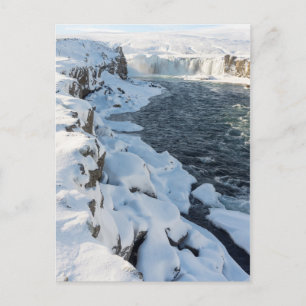Snötäckt vattenfall Godafoss Vykort