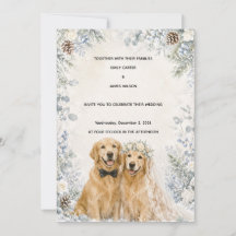 Snötäckt Vinter Golden Retriever Bröllopsinbjudan