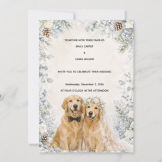 Snötäckt Vinter Golden Retriever Bröllopsinbjudan Inbjudningar