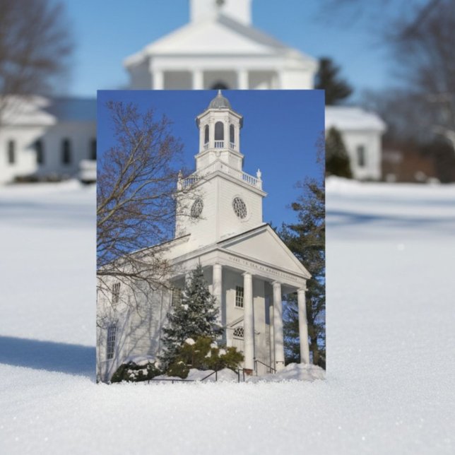 Snötäckt vit kyrka Vinter New England Vykort (Skapare uppladdad)