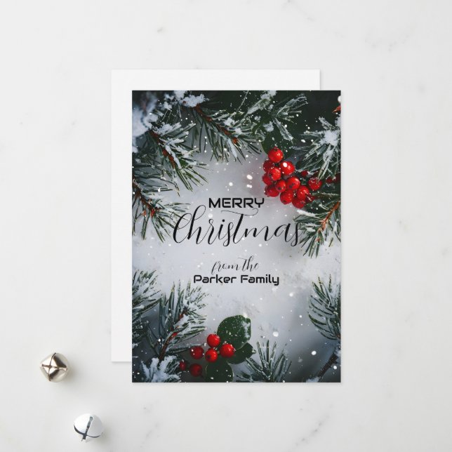 Snötäckta bär av granpäron - Icke-foto Julkort (Fram/Back In Situ)