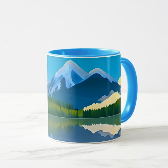 Snötäckta berg reflekterade i en sjö mugg (Framsida höger)