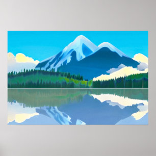 Snötäckta berg reflekterade i Sjö Poster
