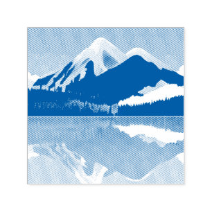 Snötäckta berg reflekterade i Sjö Självfärgande Stämpel