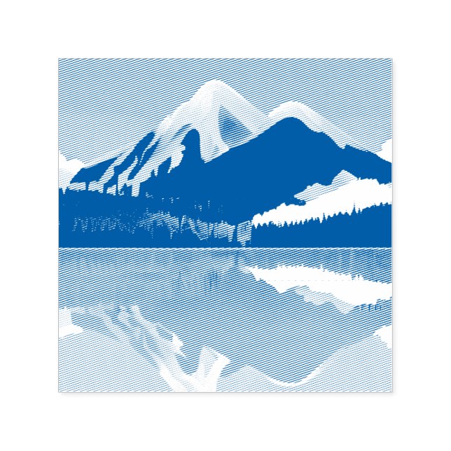 Snötäckta berg reflekterade i Sjö Självfärgande Stämpel (Design)