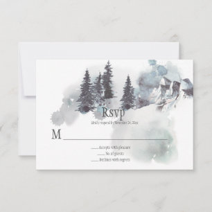 Snötäckta Berg Tallar Bröllop RSVP OSA Kort