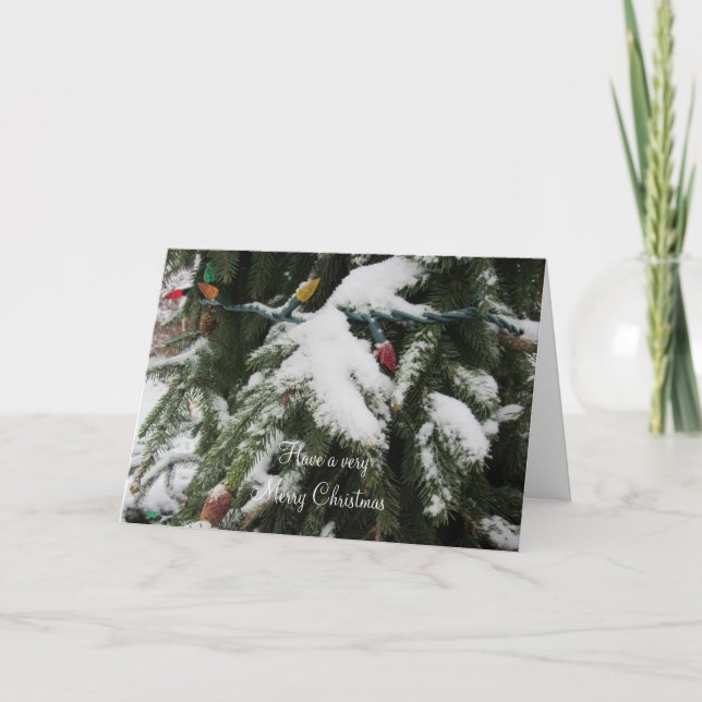 Snötäckta grenar och ljus helgkort (Framsida)