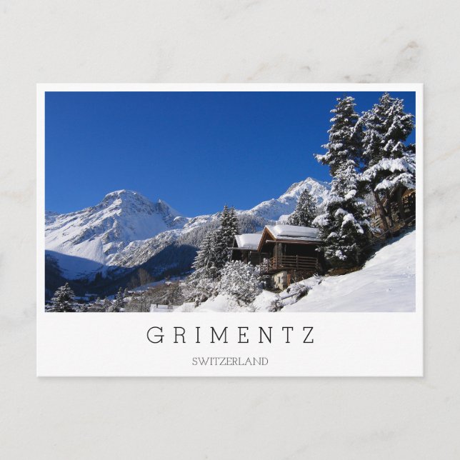 Snötäckta stugor i Schweiz Vykort (Framsida)
