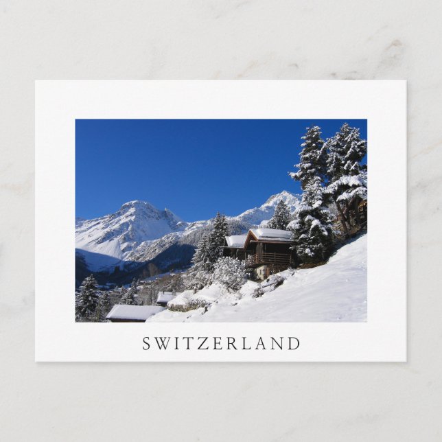 Snötäckta stugor i Schweiz Vykort (Framsida)