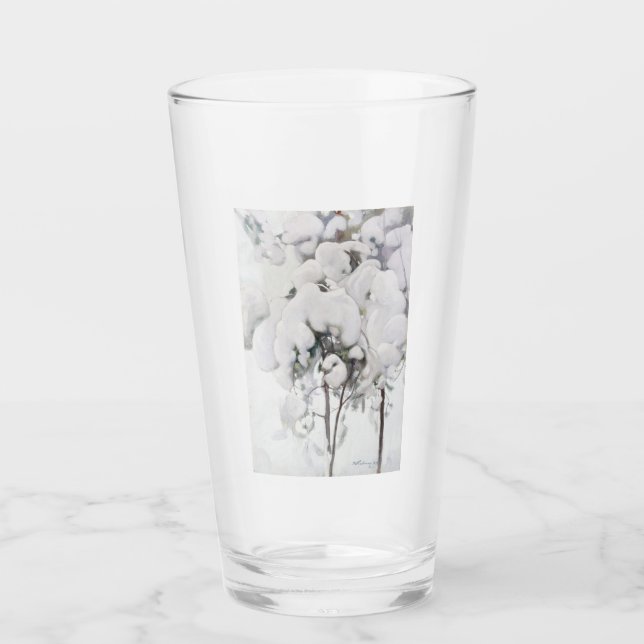 Snötäckta tallplantor (av Pekka Halonen) Glaskopp (Framsida)