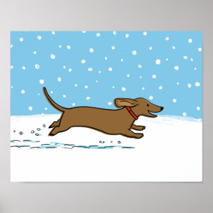 Snötax - lycklig vinterWienerhund Poster
