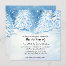 Snoting Winter Träd Watercolor Bröllop| Kvadratisk