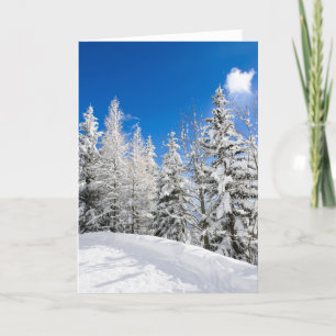 Snöträd under en klar blå himmel vykort