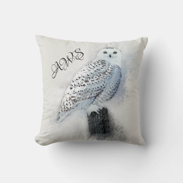 Snöuggla akvarell kudde (Framsida)