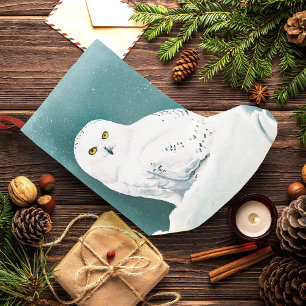 Snöuggla Arktisk Vinter Himmel Snö Teal Liten Julstrumpa