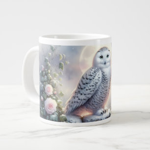 Snöuggla i månljust vinterträdgård jumbo mugg