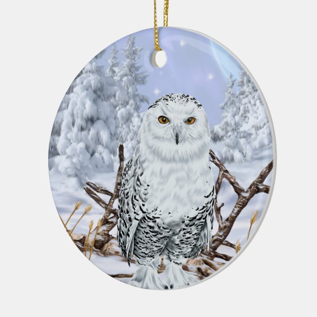 Snöuggla i snö julgransprydnad keramik (Vänster)