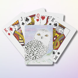 Snöuggla i vinter solnedgång färgpenna casinokort