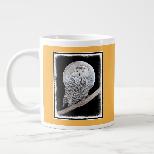 Snöuggla och mån-målning - Original fågelkonst Jumbo Mugg (Vänster)