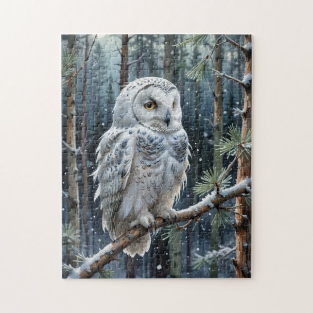 Snöuggla på vintern pussel (Vertikal)