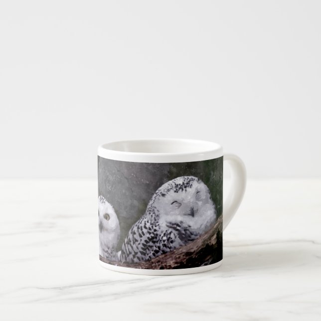Snöuggla Par Skogs Vilda Djur Konst Espressomugg (Framsida höger)