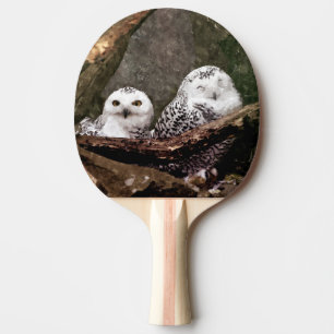 Snöuggla Par Skogs Vilda Natur Konst Pingisracket
